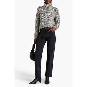 Nili Lotan Marled Cashmere Turtleneck Sweater Black & Ivor 100% Cashmere M $1030